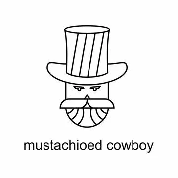 Design or vector is in shape of mustachioed cowboy. Lineout abctract concpet. Stock Illustration