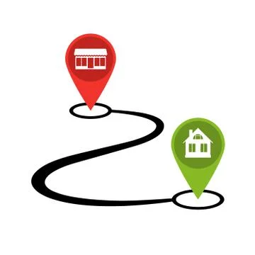 Design path from shop to home. Vector icon. Stock Illustration