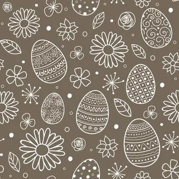 Design of a pattern with Easter eggs and flowers. Vector Stock Illustration