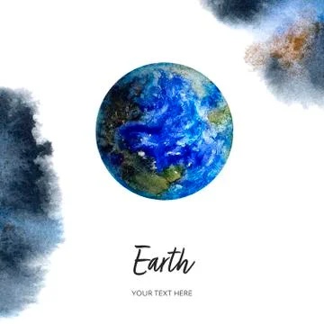 Design planets set card template with Earth on white background. Hand drawn Stock Illustration