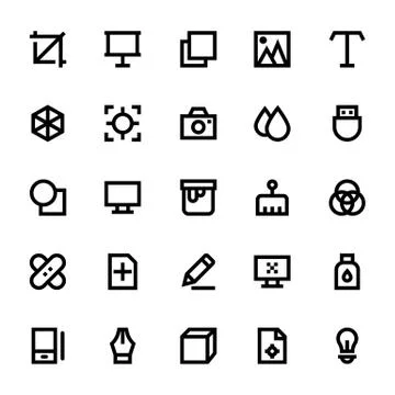 Design, Printing, Graphic Tools &amp; Modeling Vector Icons Set Stock Illustration
