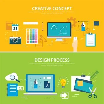 Design process and creative concept banner flat design Stock Illustration
