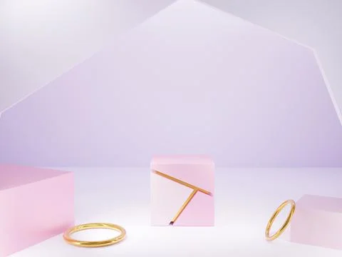 .Design of a product stand. 3d rendering of an abstract pink background with Stock Illustration