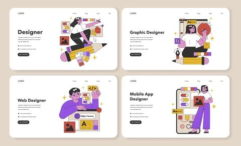 Design Professionals in Action set. Flat vector illustration. Stock-Illustration