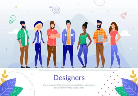Design Professionals Team Flat Vector Poster. Stock Illustration