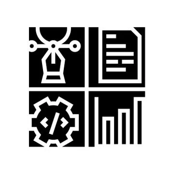 Design, programming, content manager and analytics job glyph icon vector illu Stock Illustration