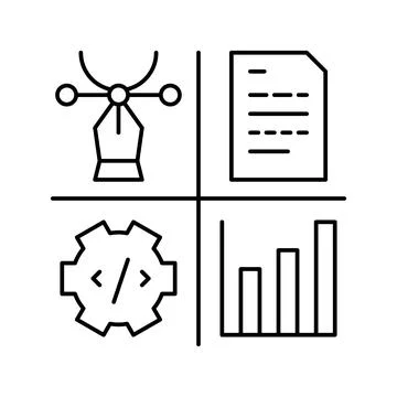 Design, programming, content manager and analytics job line icon vector Stock Illustration