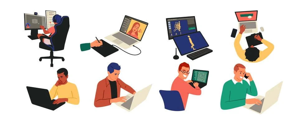 Design programming. UX UI app web data. Startup team. Programmer coding and Stock Illustration