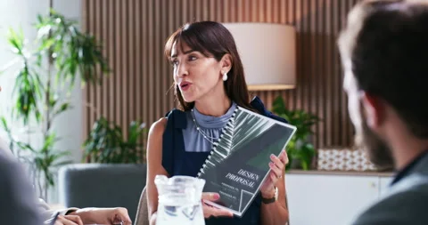 Design proposal, talking and people in office, meeting for feedback and approval Stock Footage 331924327
