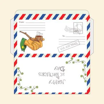 Design of a ready to print layout of a mail envelope for greetings for the da Stock Illustration