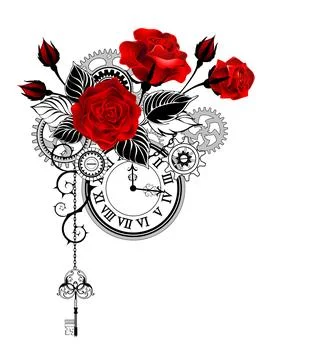 Design with red roses and clock Stock Illustration