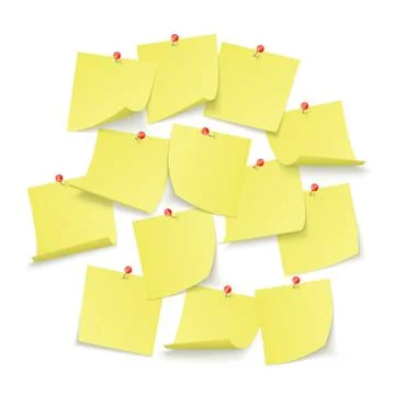 Design of reminder board hung with empty yellow stickers attached with red pi Stock Illustration