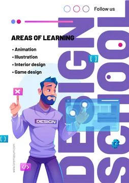 Design school cartoon web banner with illustrator Stock Illustration