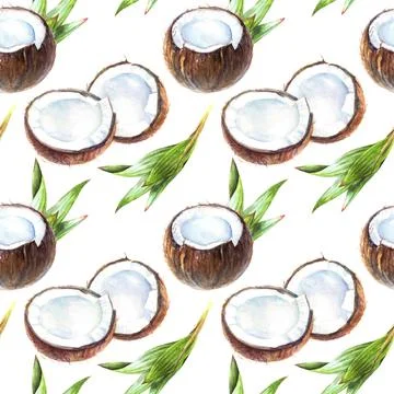 Design a seamless pattern with tropical coconut and palm leaf, perfect for a Stock Illustration
