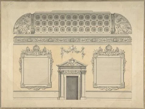 Design for Section of a Rococo Room, with a Coved Ceiling and Ornamented Co.. Illustrazione stock