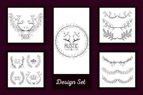 Design set of frames rustic floral イラスト素材