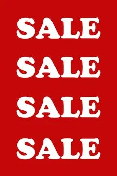 Design is showing flat solid red field repeating four large white serif SALE Stock Illustration