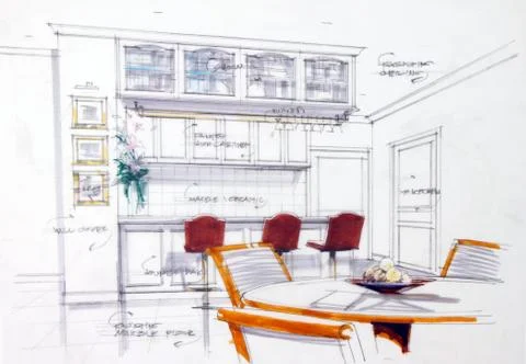 Design sketch of kitchen interior Stock Illustration