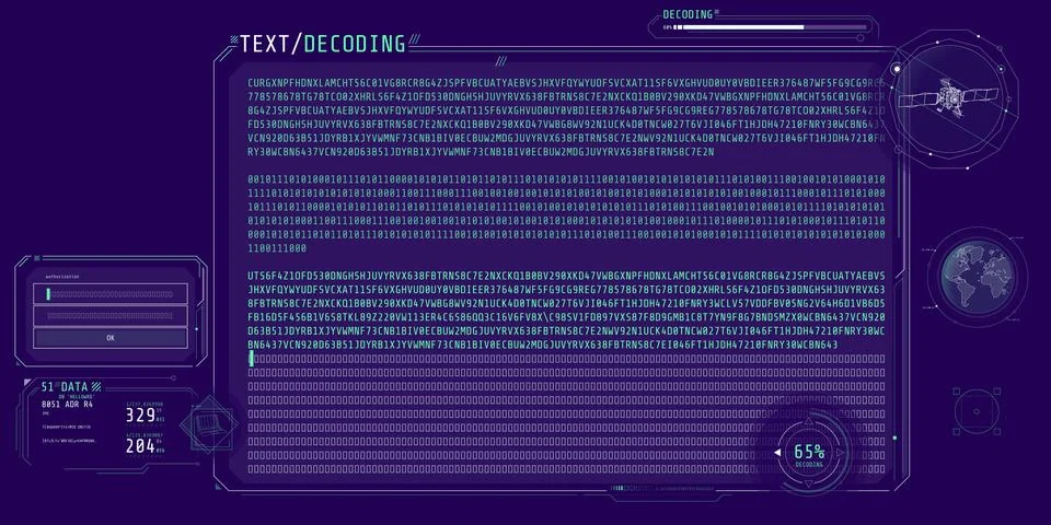 Design of a software interface for text decoding. Illustrazione stock