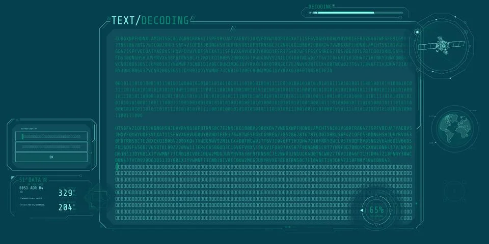 Design of a software interface for text decoding. Illustrazione stock