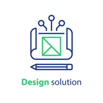 Design solution, project blueprint, engineering and development, technical as Stock Illustration