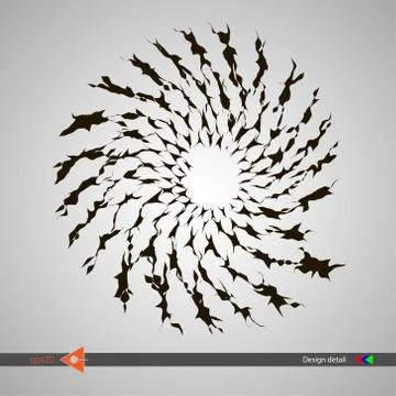 Design of spiral patterns from abstract spots. Abstract monochrome round back Stock Illustration