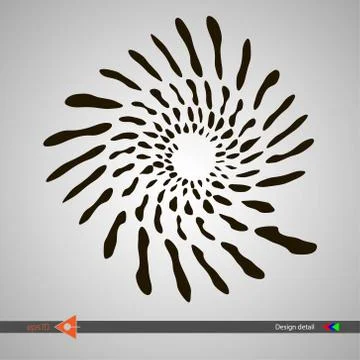 Design of spiral patterns from abstract spots. Abstract monochrome round back Ilustração Stock
