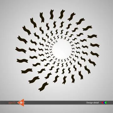 Design of spiral patterns from abstract spots. Abstract monochrome round back Ilustração Stock
