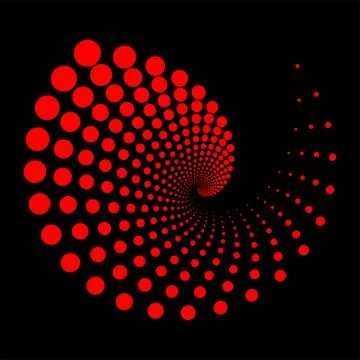 Design spiral red dots backdrop. Abstract monochrome background. Optical Stock Illustration