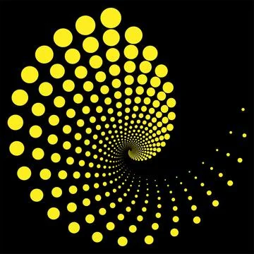 Design spiral yellow dots backdrop. Abstract monochrome background. Vector art Stock Illustration