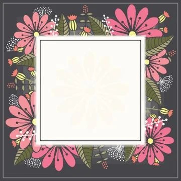 Design spring template. Card with white square frame and herb. Stock Illustration