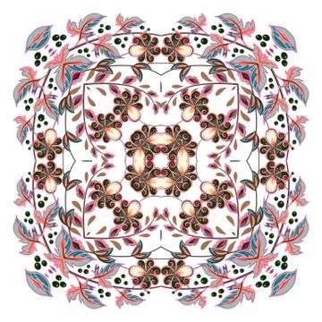 Design for square pocket, shawl, textile. Paisley floral pattern. Colorful Stockillustratie
