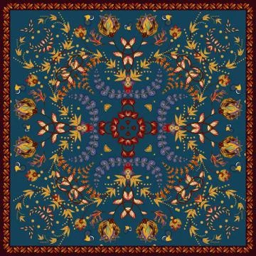 Design for square pocket, shawl, textile. Paisley floral pattern Stockillustratie