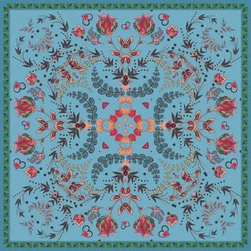 Design for square pocket, shawl, textile. Paisley floral pattern Stockillustratie