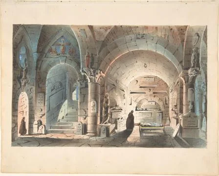 Design for a Stage Set: Crypt Scene 183040 Anonymous, Italian, 19th century.. Ilustración de archivo