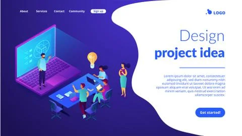 Design strategy isometric 3D landing page. Stock Illustration