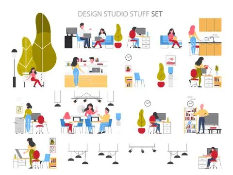 Design studio building interior. Office workplace designer. Ilustración de archivo