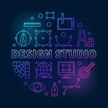 Design studio colorful round vector illustration Stockillustratie