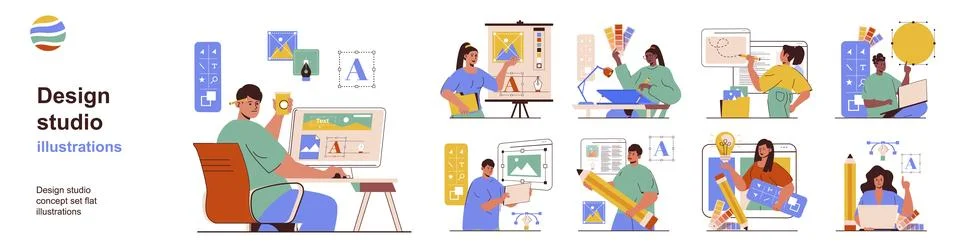 Design studio concept set Stockillustratie