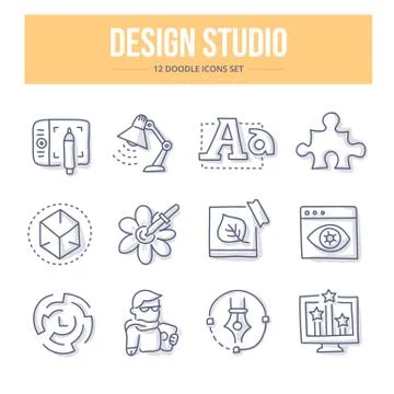 Design Studio Doodle Icons Illustrazione stock