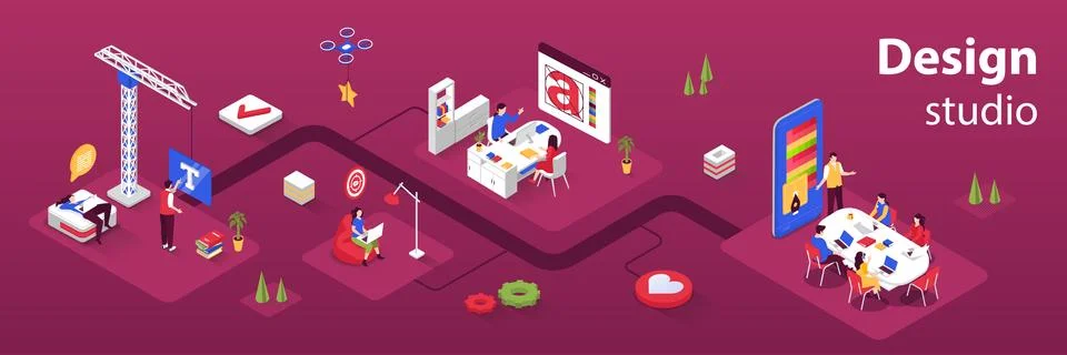 Design Studio Isometric Web Concept Stock Illustration