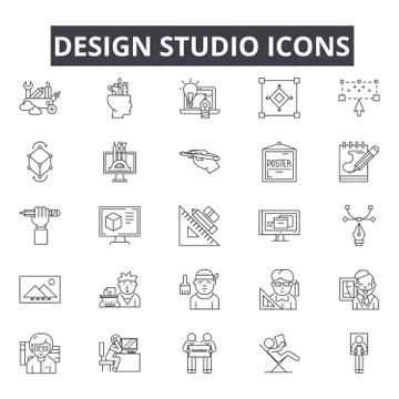 Design studio line icons for web and mobile design. Editable stroke signs Stock Illustration