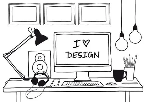 Design studio mock up, vector Stock Illustration