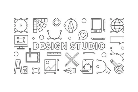 Design studio vector line illustration or banner Ilustración de archivo