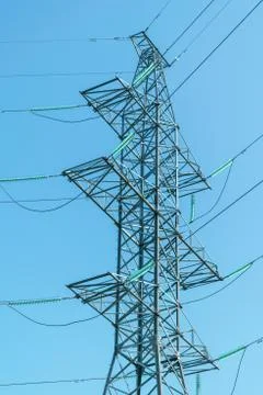 The design of the support high voltage power lines with glass insulators. Stock Photos