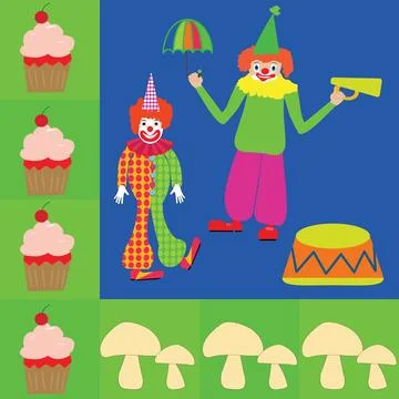 Design for table napkins with two comical clowns Stock Illustration