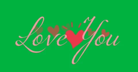 Design team composing pink cursive Love You graphic with three red hearts on Stock Footage 317480009