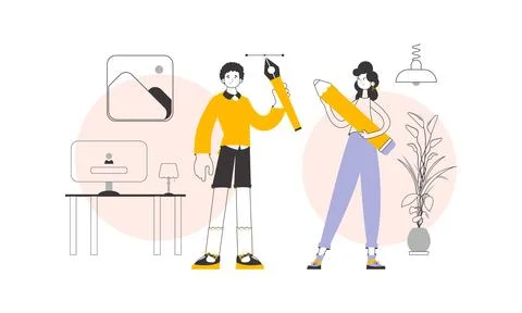 Design team. Linear style. Vector. Ilustração Stock