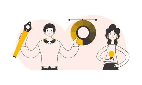 Design team. Linear style. Vector. Ilustração Stock