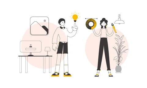 Design team. Modern linear style. Vector. Illustrazione stock
